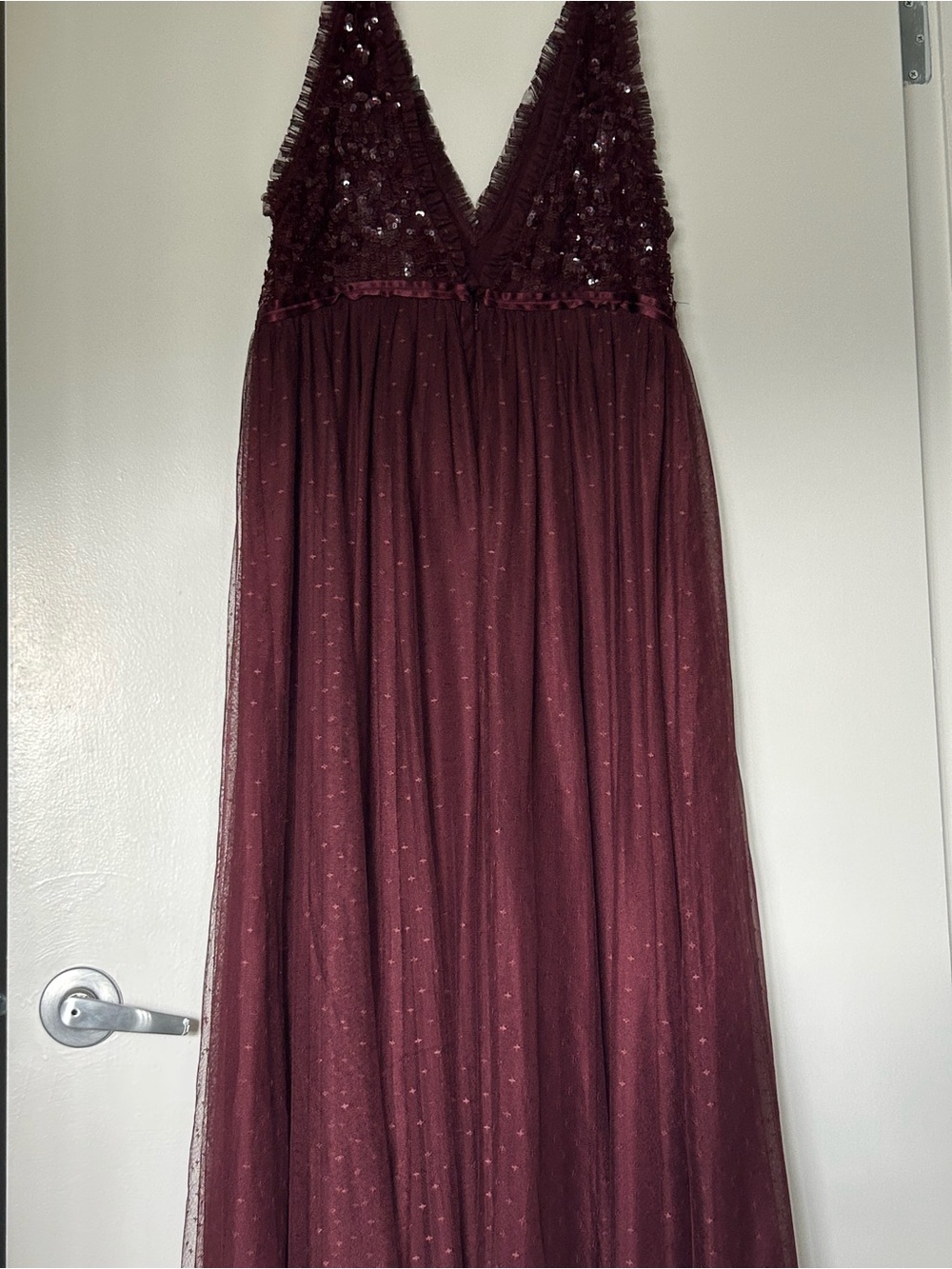 Needle & Thread Burgundy Sequin Tulle Maxi Dress